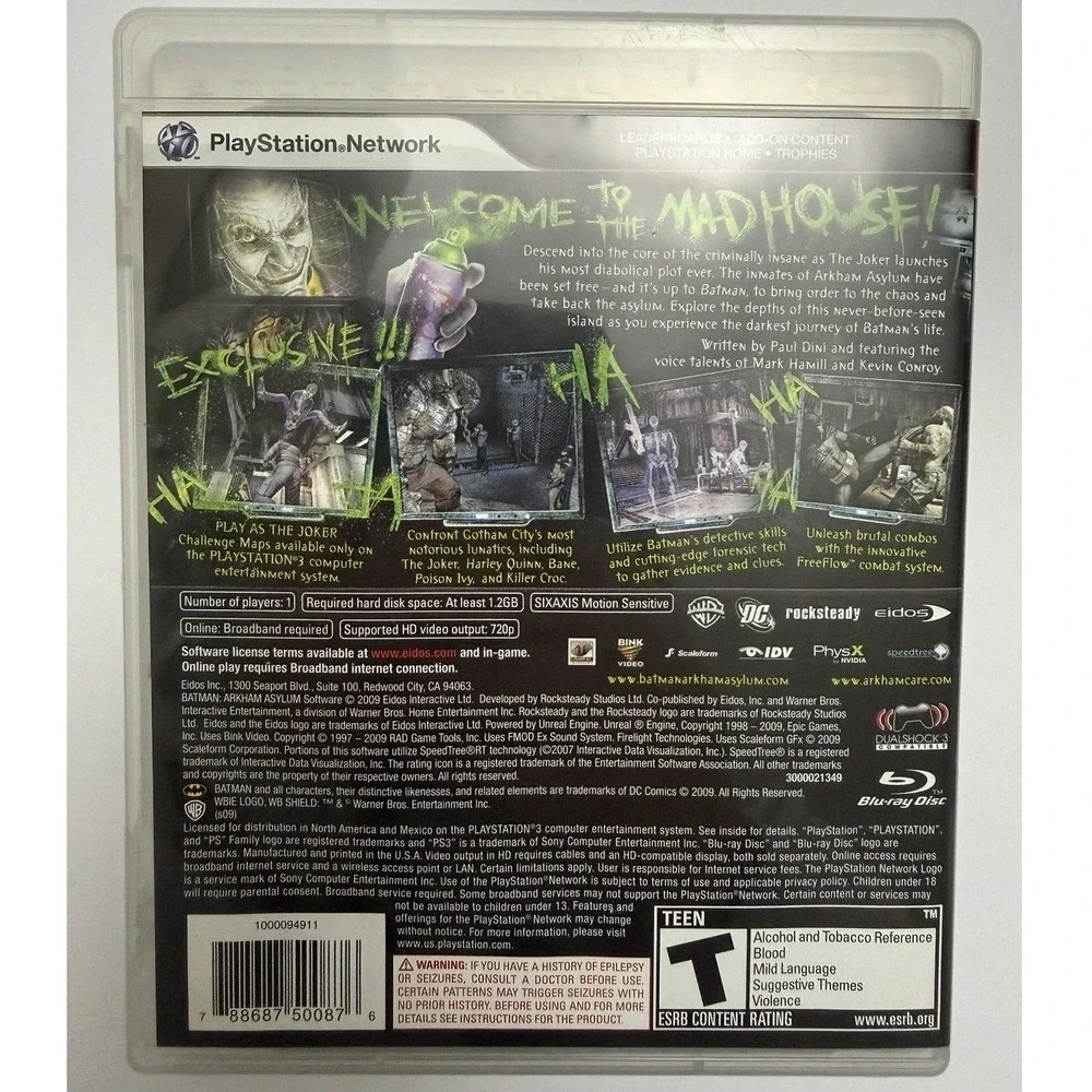 Batman Arkham Asylum (Sony‎ PlayStation 3, 2009) Complete CIB Case Disc Manual
